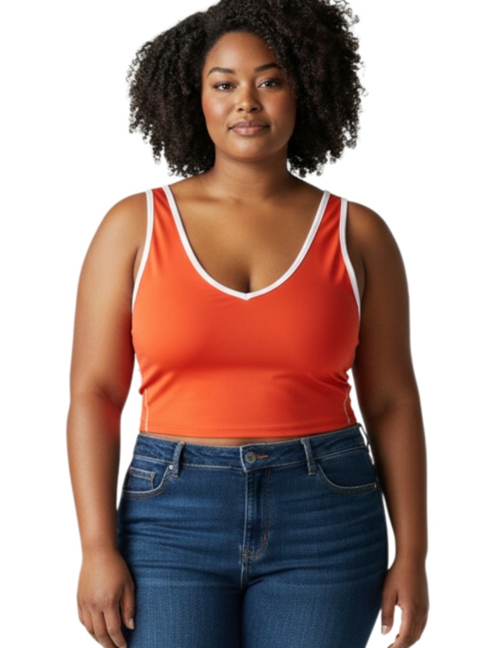 ProPlayer Orange Cropped V-Neck Tank with White Trim